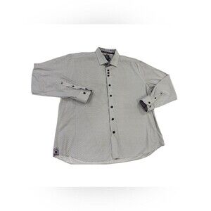 Au Noir Mens Shirt Size 7 L Slim Fit Long Sleeve White Black Paisley